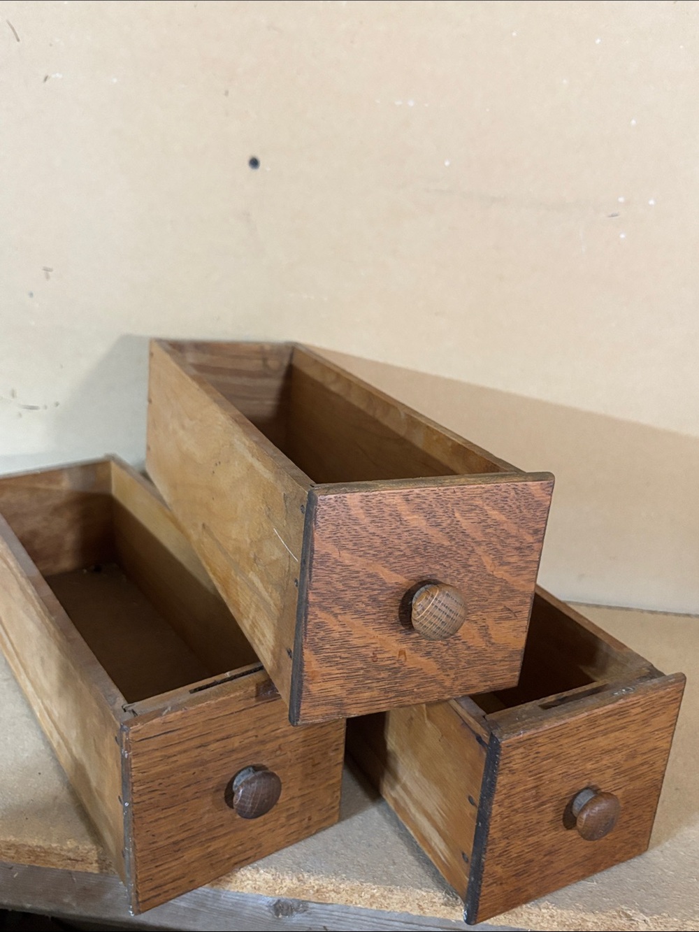 Set of 3 vintage wooden sewing machine drawers